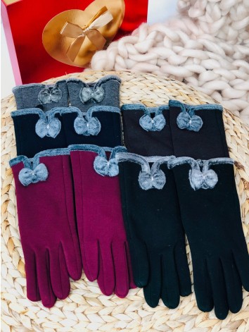 Dámske hnedé rukavice s mašľou