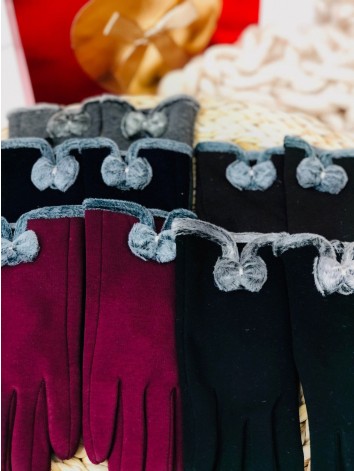 Dámske hnedé rukavice s mašľou