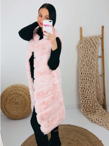 Dámska ružová predĺžená kožušinová vesta