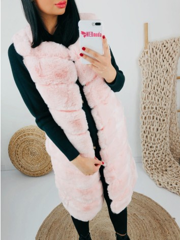 Dámska ružová predĺžená kožušinová vesta