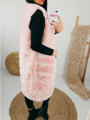 Dámska ružová predĺžená kožušinová vesta