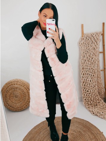 Dámska ružová predĺžená kožušinová vesta