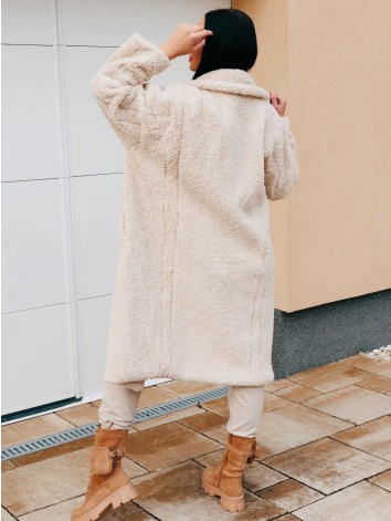 Béžový dlhý Teddy kabát