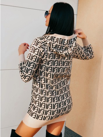 Béžové svetrové šaty s kapucňou Fendia