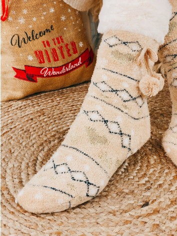 Béžové vianočné ponožky s brmbolcami