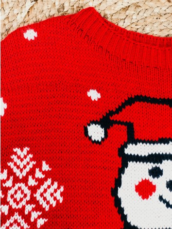 Vianočný dámsky sveter so snehuliakom červený