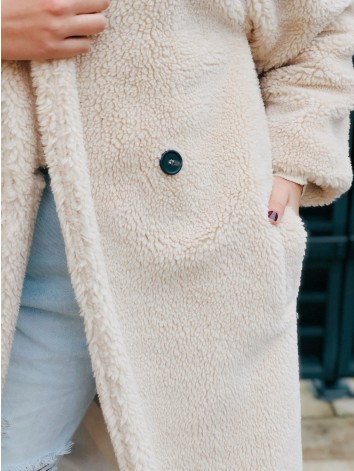 Béžový Teddy kabát s kapucňou