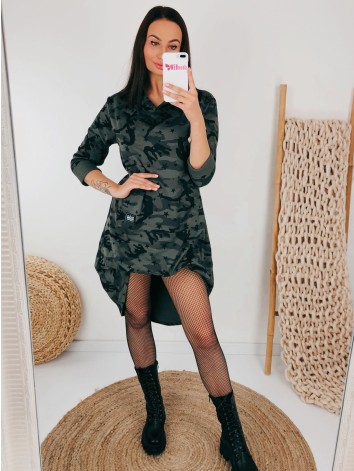 Khaki maskáčové šaty s kapucňou