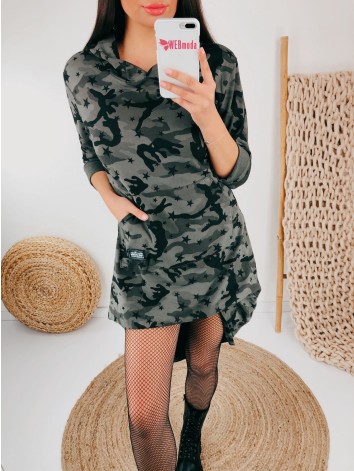 Khaki maskáčové šaty s kapucňou