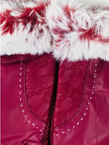 Bordové kožené rukavice s kožušinkou Aroa