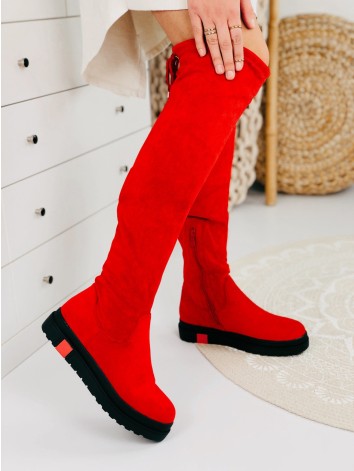 Dámske červené čižmy na platforme