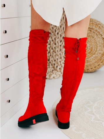 Dámske červené čižmy na platforme