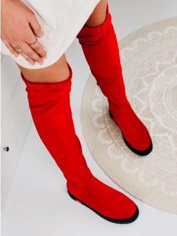 Dámske červené čižmy na platforme