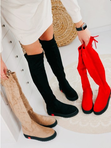 Dámske červené čižmy na platforme