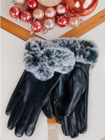 Čierne kožené rukavice s kožušinou Aria