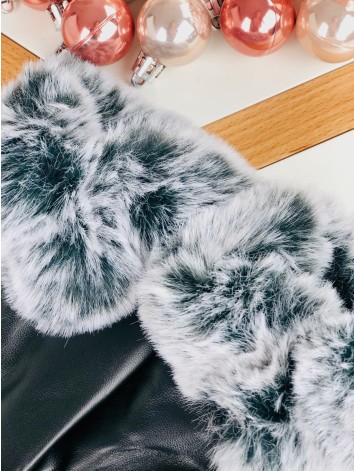 Čierne kožené rukavice s kožušinou Aria