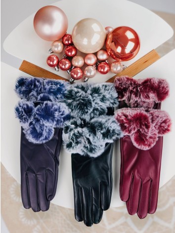 Čierne kožené rukavice s kožušinou Aria