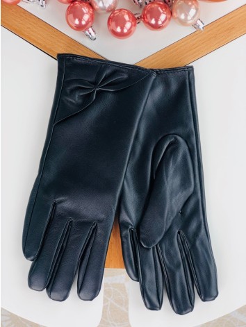 Čierne kožené rukavice s mašľou