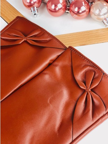 Hnedé kožené rukavice s mašľou