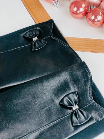 Dámske čierne kožené rukavice s mašľou