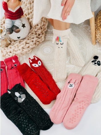 Ružové zateplené vianočné ponožky s uškami