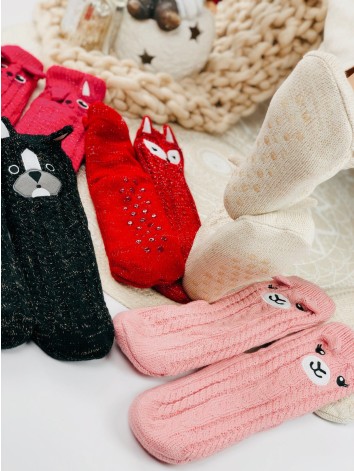 Ružové zateplené vianočné ponožky s uškami