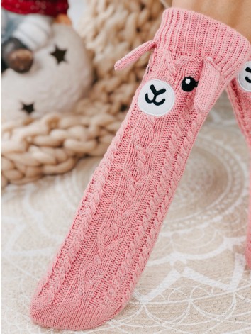 Ružové zateplené vianočné ponožky s uškami