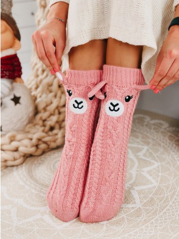 Ružové zateplené vianočné ponožky s uškami