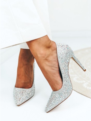 Dámske trblietavé strieborné lodičky