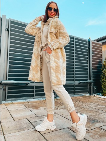 Dlhý prechodný košeľový kabát - béžový