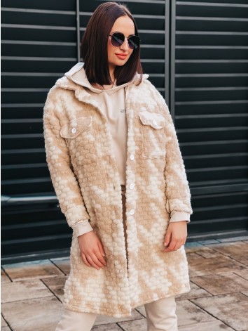 Dlhý prechodný košeľový kabát - béžový