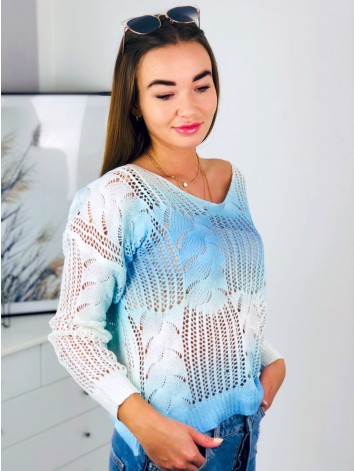 Modrý dúhový pletený sveter