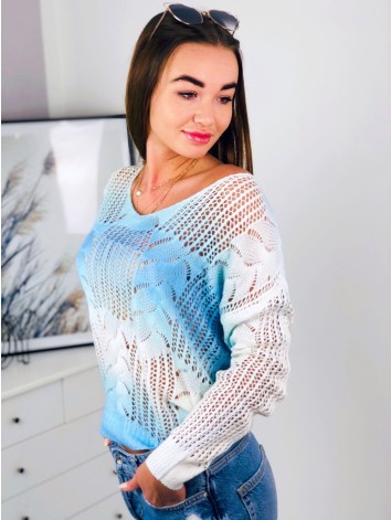 Modrý dúhový pletený sveter