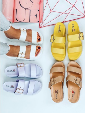 Béžové šľapky na platforme Suera