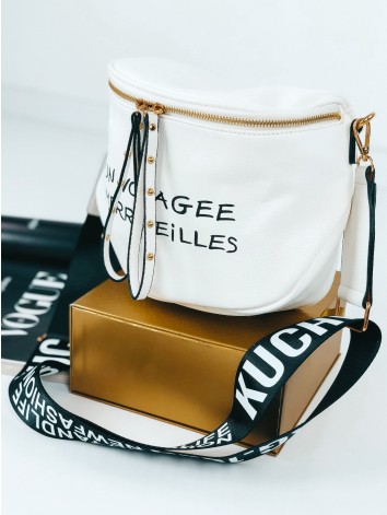 Dámska biela crossbody kabelka s nápisom