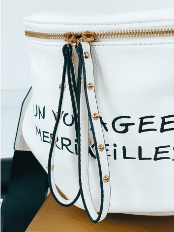 Dámska biela crossbody kabelka s nápisom