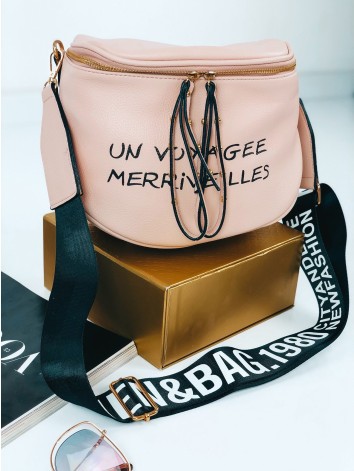 Dámska rúžová crossbody kabelka s nápisom