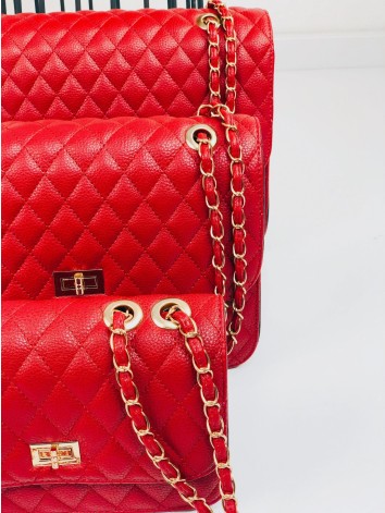 Červená malá kabelka s reťazou