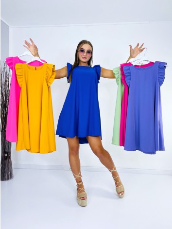 Dámske neónovo ružové šaty s volánmi