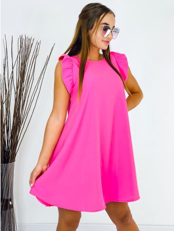 Dámske neónovo ružové šaty s volánmi