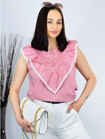 Ružová bodkovaná blúzka s gombíkmi