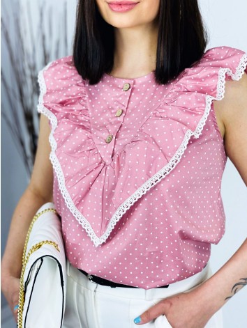 Ružová bodkovaná blúzka s gombíkmi