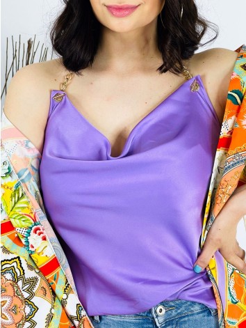 Fialový saténový top s retiazkou