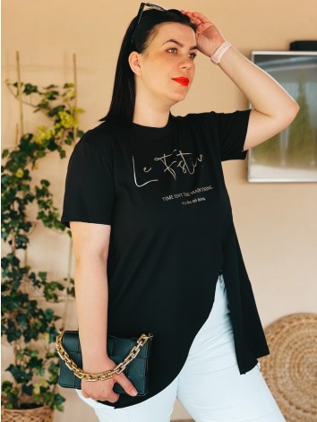 Čierne predĺžené tričko s rozparkami