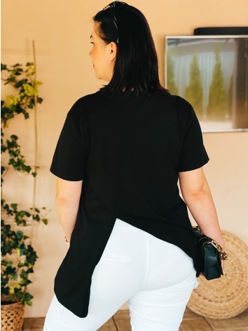 Čierne predĺžené tričko s rozparkami