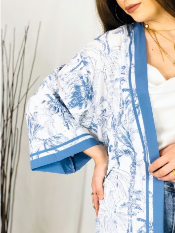 Dlhé modré kimono s opaskom Astra