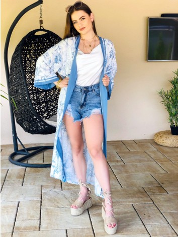 Dlhé modré kimono s opaskom Astra