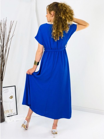 Dlhé modré šaty s opaskom Rumia