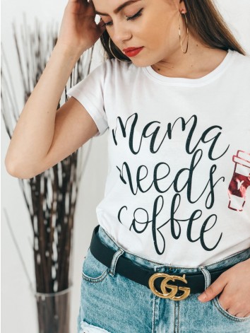 Dámske biele tričko Mama needs coffee