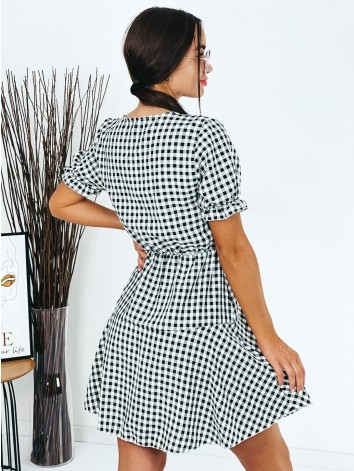Čierne kockované šaty s mašľou